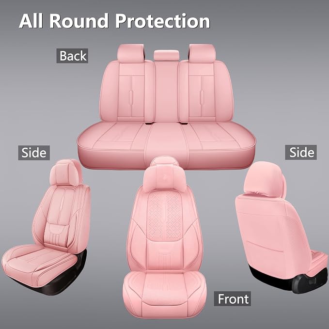 Universal Faux Leather Seat Covers — Full Set — Pink