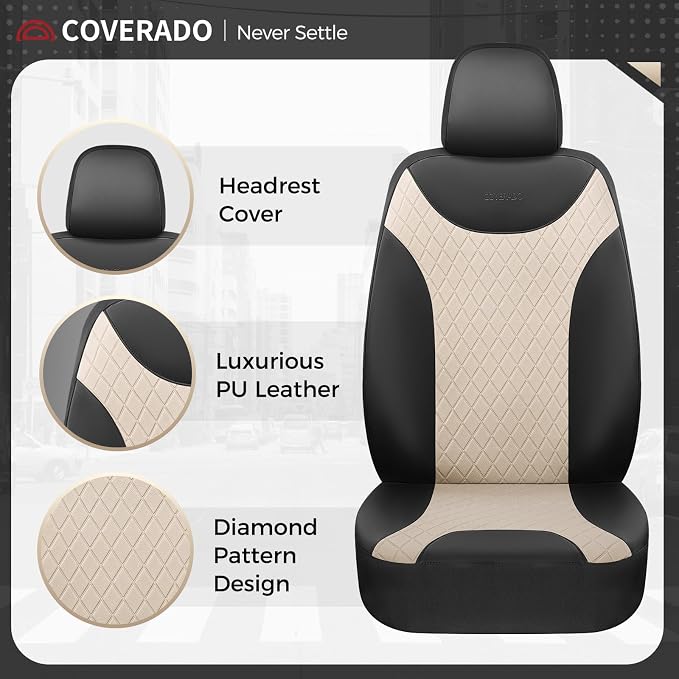 Universal Seat Covers — Front Seat — Black / Beige