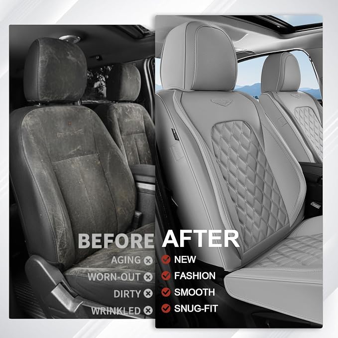 Universal Faux Leather Seat Covers — Full Set — Gray