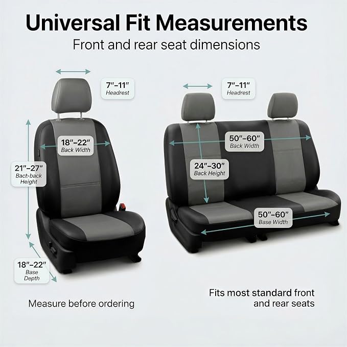 Universal Faux Leather Seat Covers — Full Set — Gray / Black