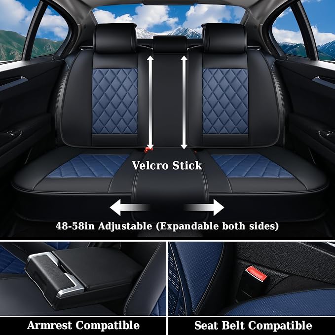 Universal Faux Leather Seat Covers — Full Set — Black / Blue