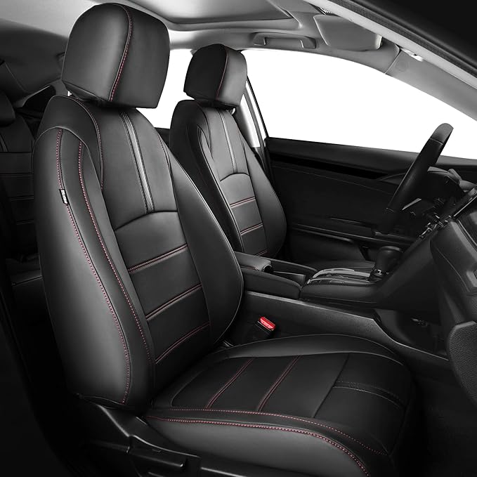 Faux Leather Seat Covers for Honda Civic — Full Set — Black / Red