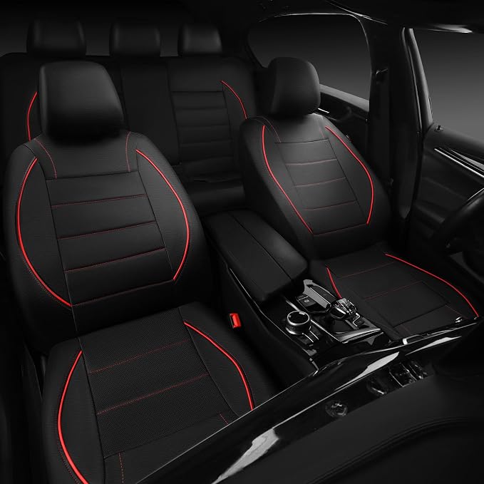 Universal Faux Leather Seat Covers — Front Seat — Black / Red