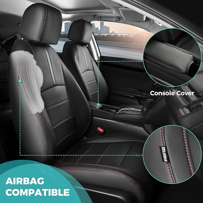 Faux Leather Seat Covers for Honda Civic — Full Set — Black / Red