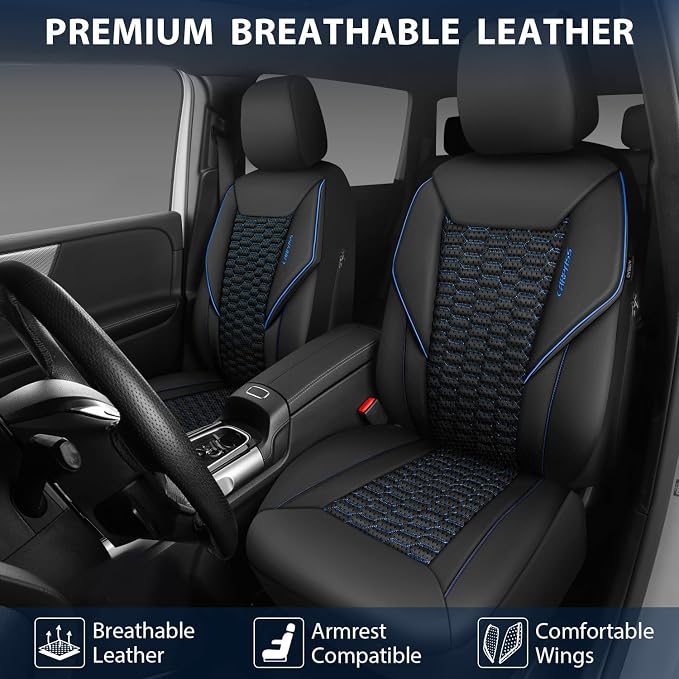 Universal Faux Leather Seat Covers — Front Seat — Blue / Black