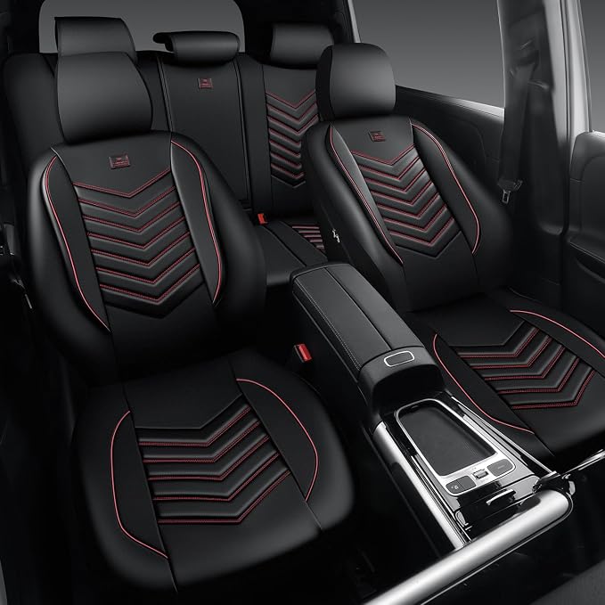 Universal Faux Leather Seat Covers — Full Set — Red / Black