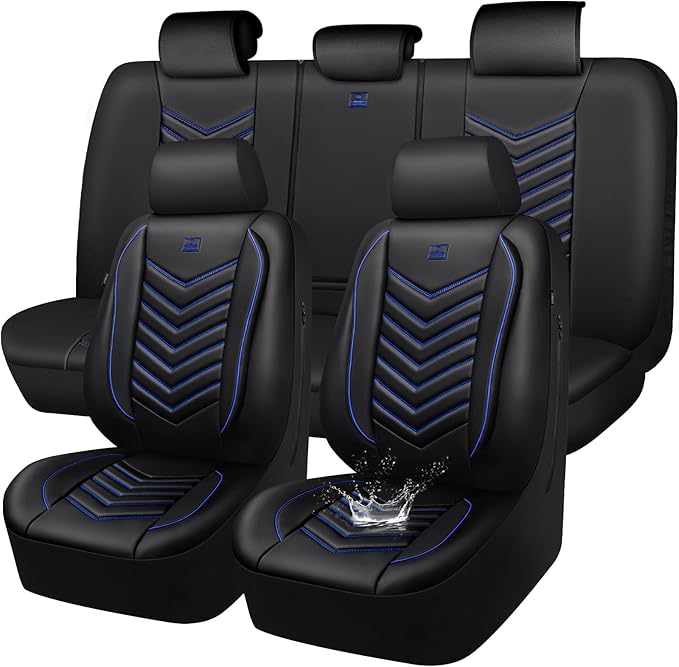 Universal Faux Leather Seat Covers — Full Set — Black / Blue