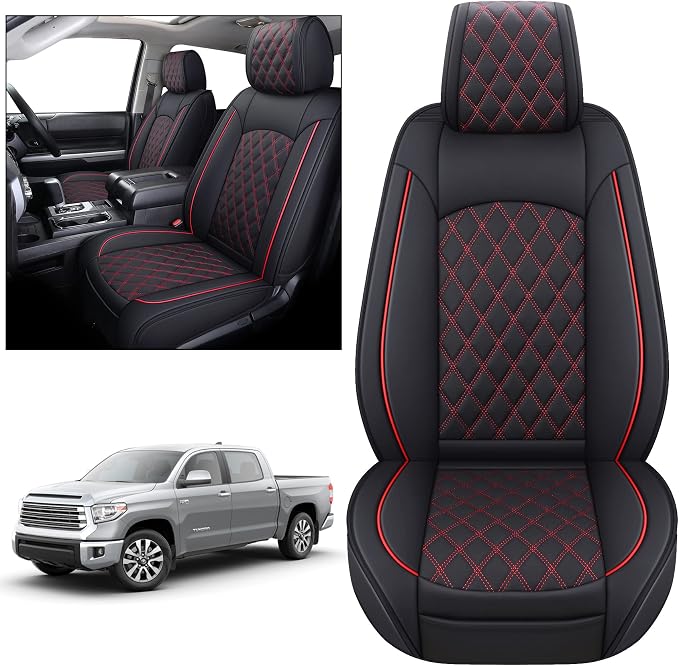 Faux Leather Seat Covers for Toyota Tundra — Front Seat — Black / Red