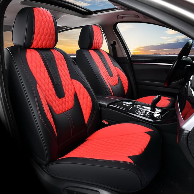 Universal Faux Leather Seat Covers — Front Seat — Red / Black