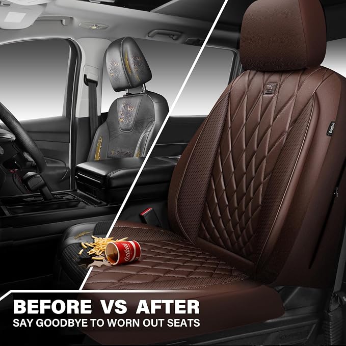 Universal Faux Leather Seat Covers — Front Seat — Brown