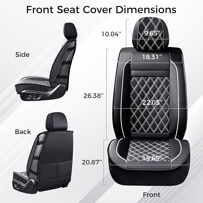 Universal Faux Leather Seat Covers — Full Set — Black / White