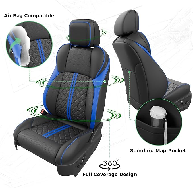 Seat Covers for Toyota Tacoma — Full Set — Black / Blue