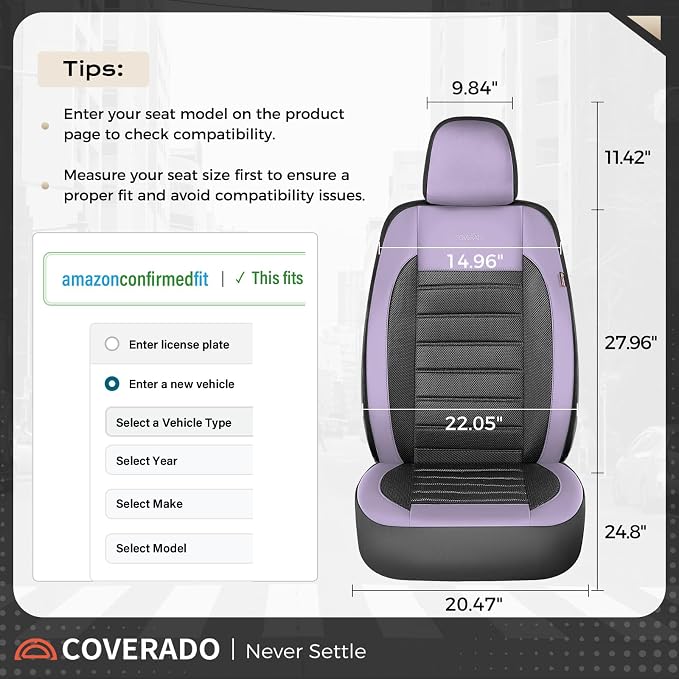 Fabric Car Seat Covers — Front Seat — Purple / Black