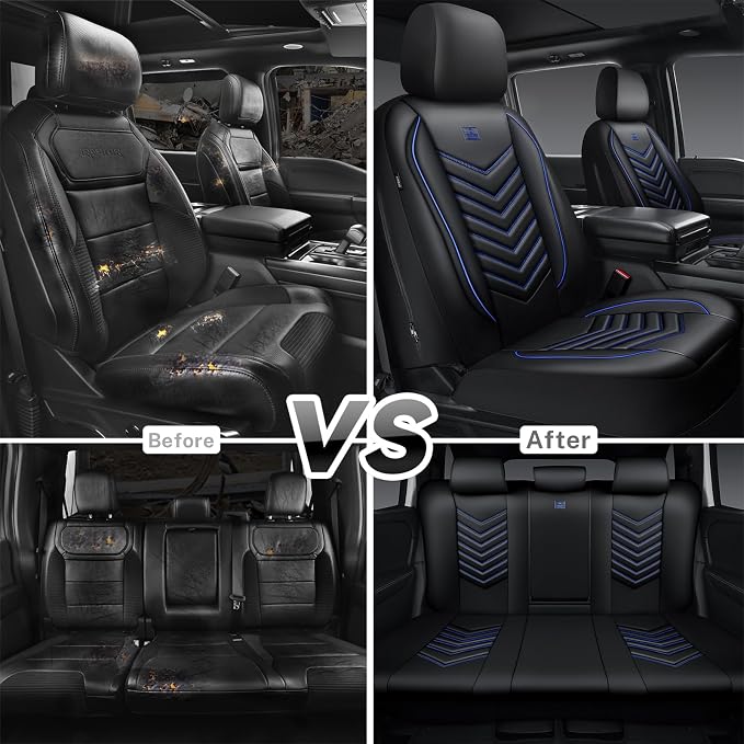 Universal Faux Leather Seat Covers — Full Set — Black / Blue