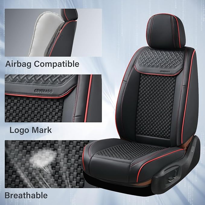 Universal Seat Covers — Full Set — Black / Red