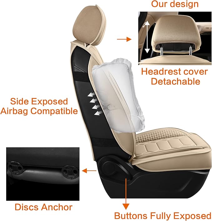 Universal Faux Leather Seat Covers — Full Set — Beige