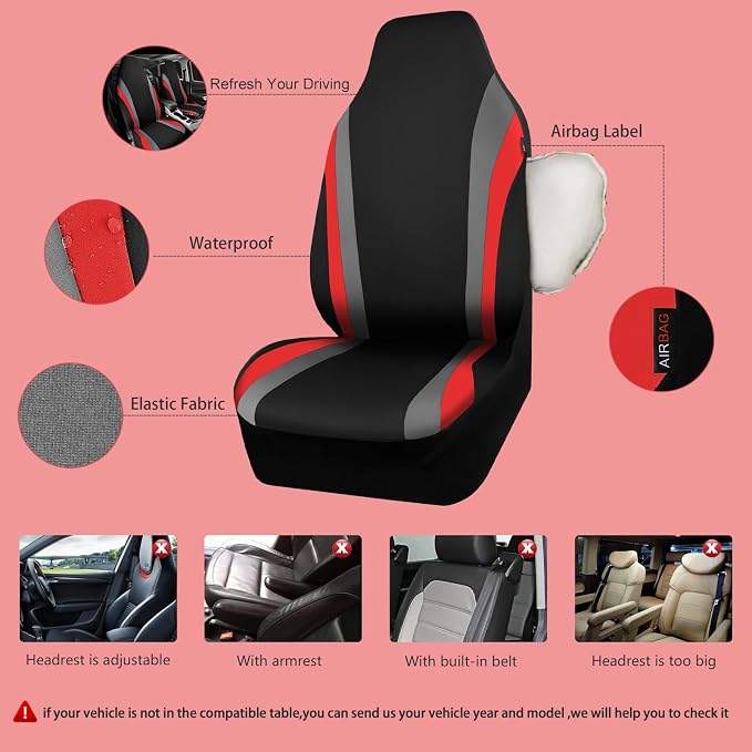 Universal Neoprene Seat Covers — Front Seat — Black / Red