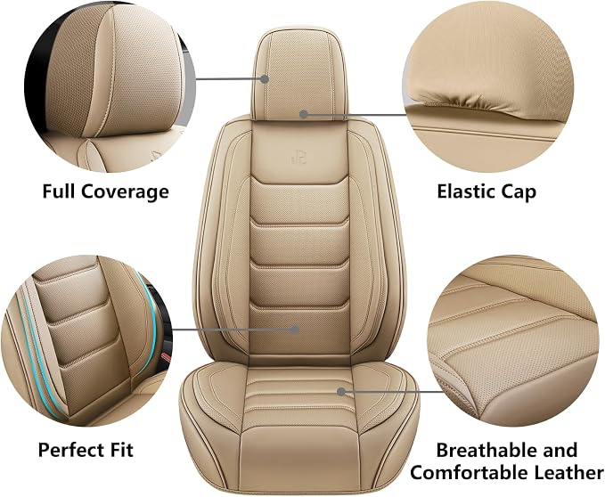 Faux Leather Car Seat Covers — Full Set — Beige