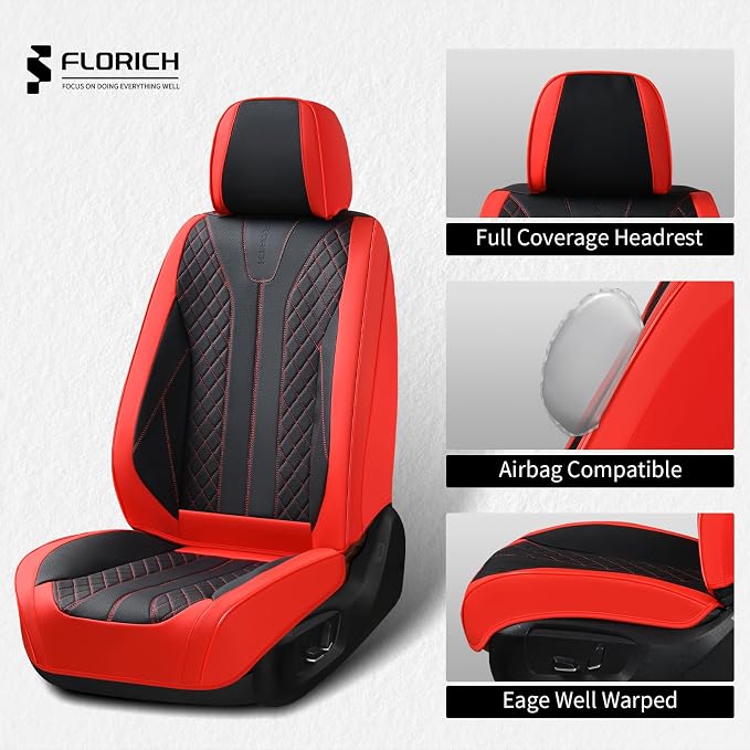 Universal Faux Leather Seat Covers — Front Seat — Black / Red