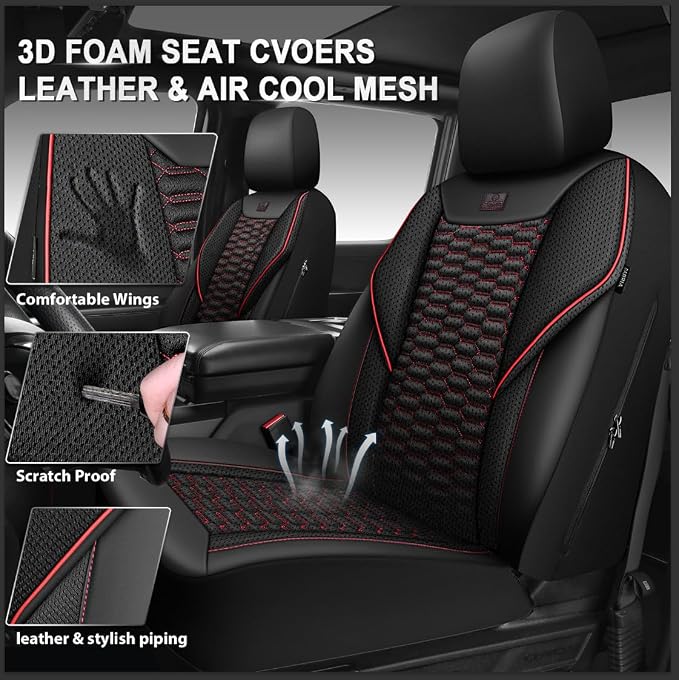Universal Faux Leather Seat Covers — Full Set — Black / Red