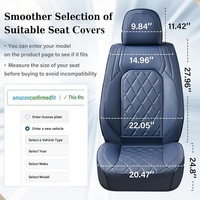 Universal Faux Leather Seat Covers — Front Seat — Blue
