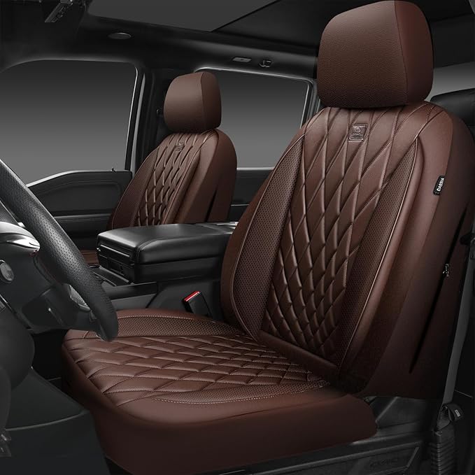 Universal Faux Leather Seat Covers — Front Seat — Brown