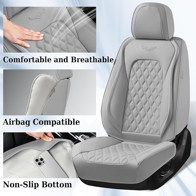 Universal Faux Leather Seat Covers — Full Set — Gray