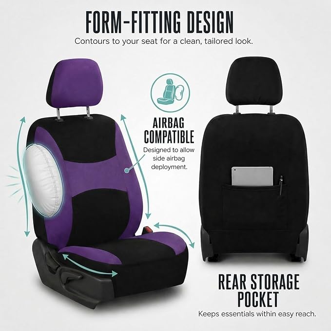 Universal Fabric Seat Covers — Full Set — Purple