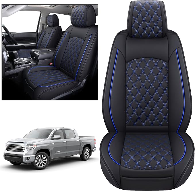 Faux Leather Seat Covers for Toyota Tundra — Front Seat — Black / Blue
