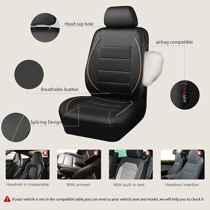 Universal Faux Leather Seat Covers — Front Seat — Black / Beige