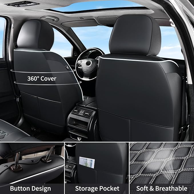 Seat Covers for Multiple Vehicles — Full Set — Black / White