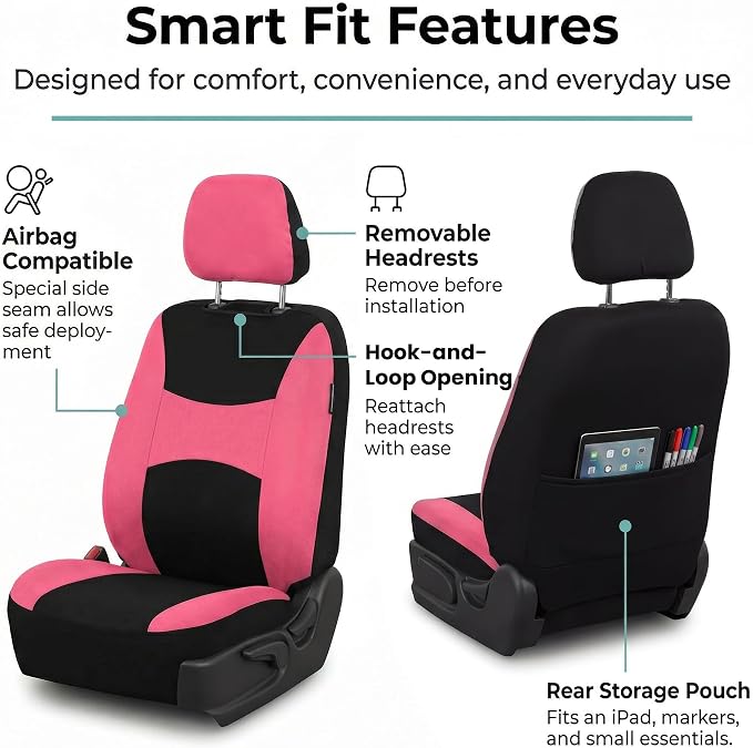 Universal Fabric Seat Covers — Front Seat — Pink