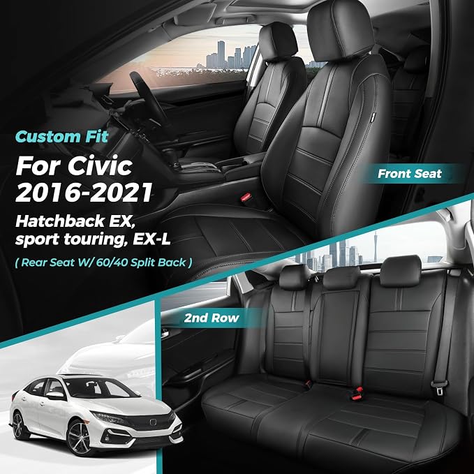 Faux Leather Seat Covers for Honda Civic — Full Set — Black