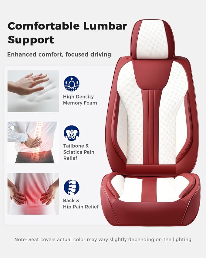 Universal Faux Leather Seat Covers — Red / White