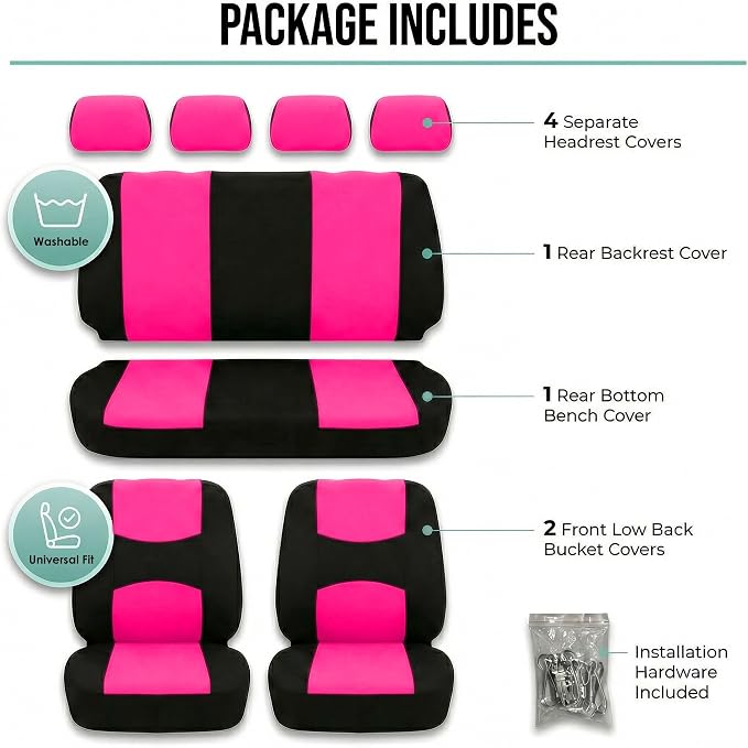 Universal Fabric Seat Covers — Full Set — Pink