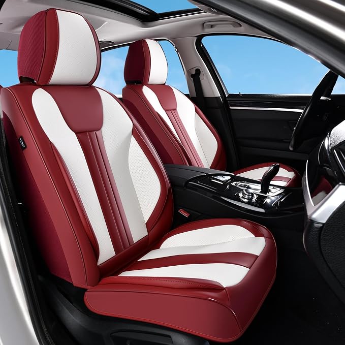 Universal Faux Leather Seat Covers — Red / White