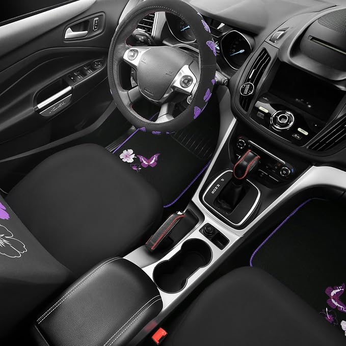 Universal Fabric Seat Covers — Full Set — Black / Purple