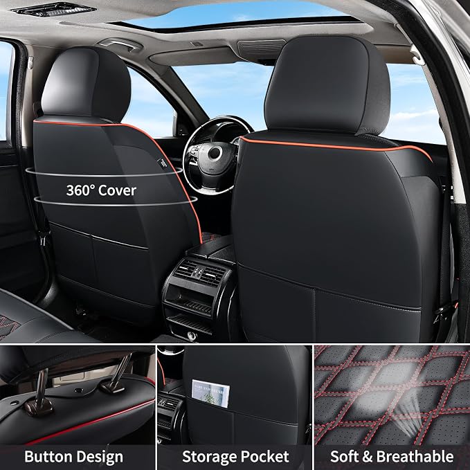 Seat Covers for Multiple Vehicles — Full Set — Black / Red