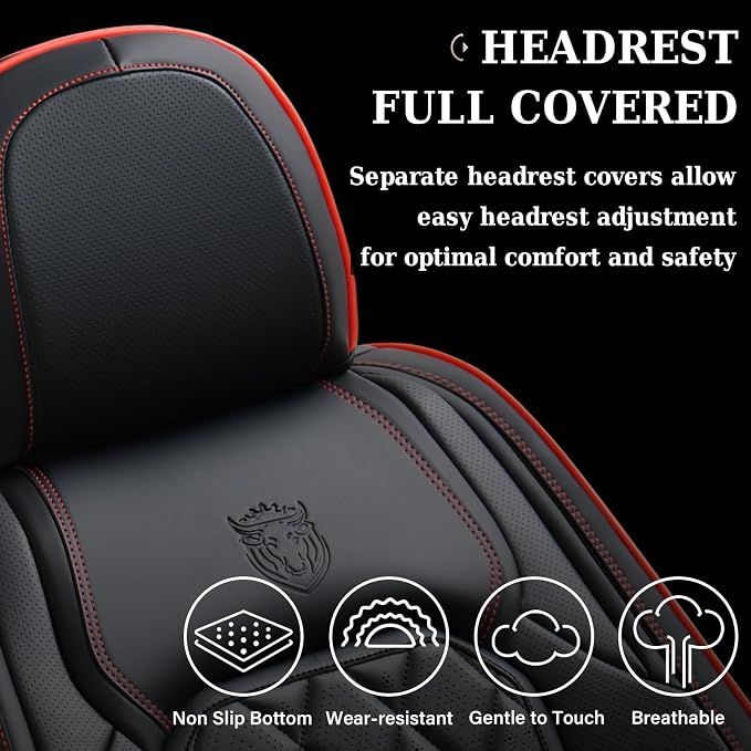 Universal Faux Leather Seat Covers — Full Set — Black / Red