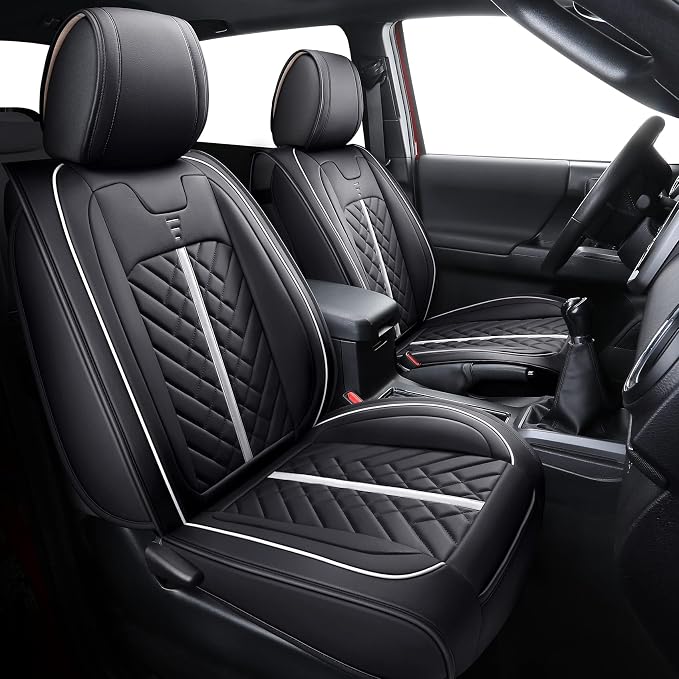 Faux Leather Seat Covers for Toyota Tacoma — Front Seat — Black / White