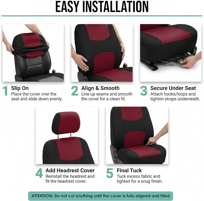 Universal Fabric Seat Covers — Front Seat — Burgundy