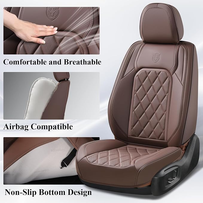 Universal Faux Leather Seat Covers — Front Seat — Brown