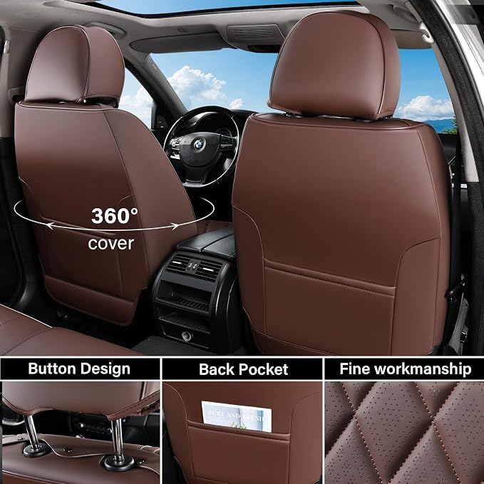 Universal Faux Leather Seat Covers — Front Seat — Brown