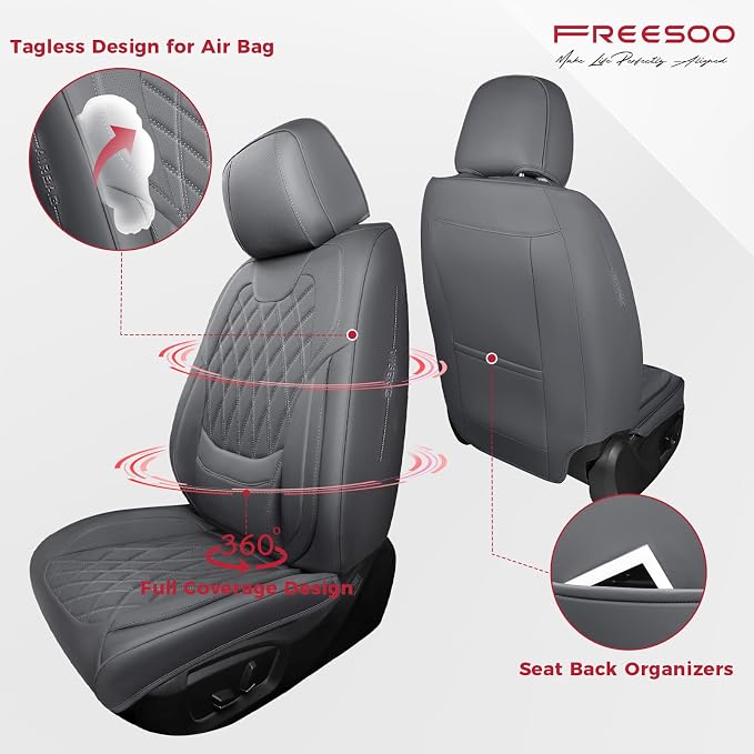 Universal Faux Leather Seat Covers — Full Set — Gray