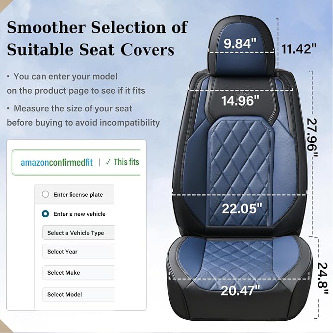 Universal Faux Leather Seat Covers — Full Set — Black / Blue