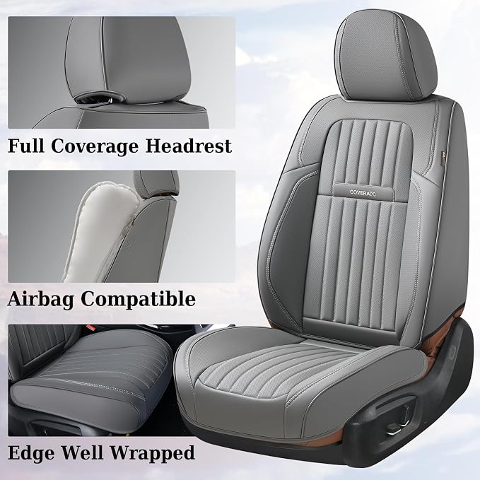 Universal Faux Leather Seat Covers — Front Seat — Gray