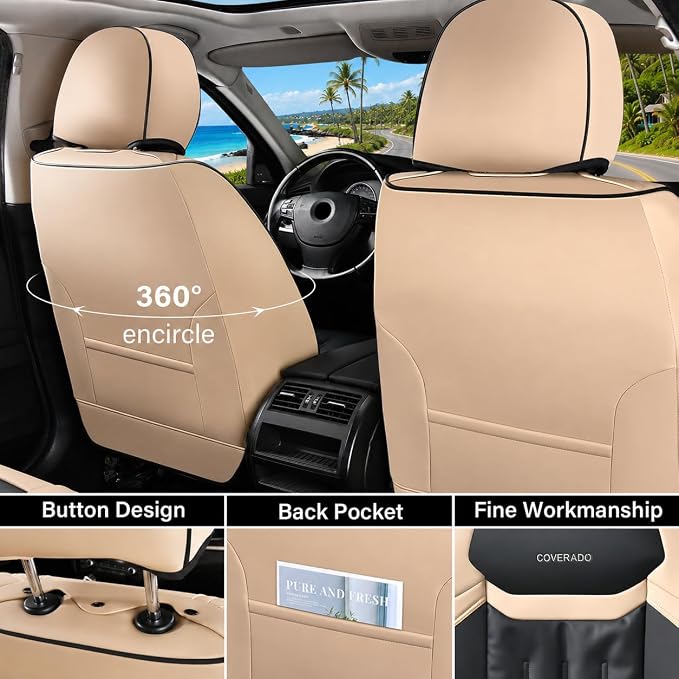 Universal Seat Covers — Full Set — Beige / Black