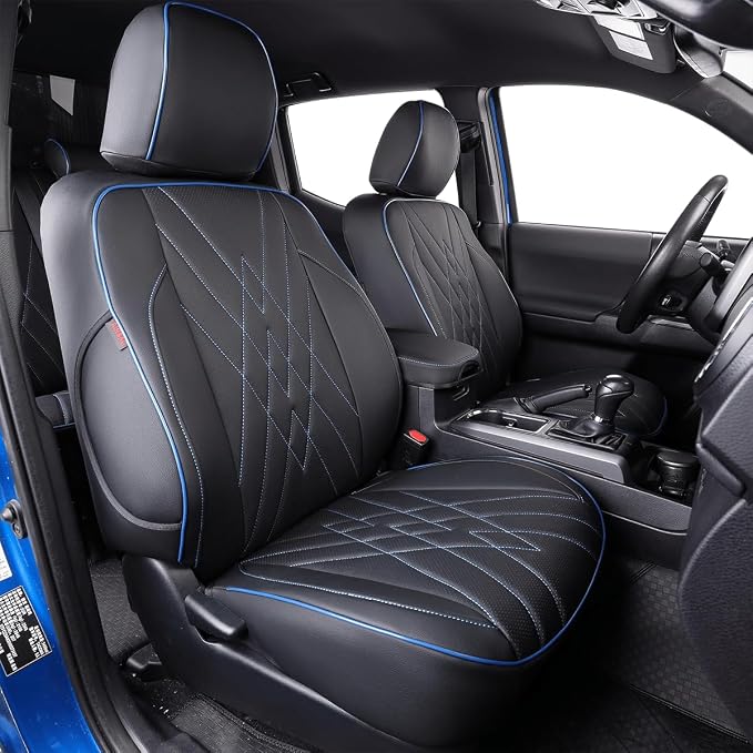 Faux Leather Seat Covers for Toyota Tacoma — Full Set — Black / Blue