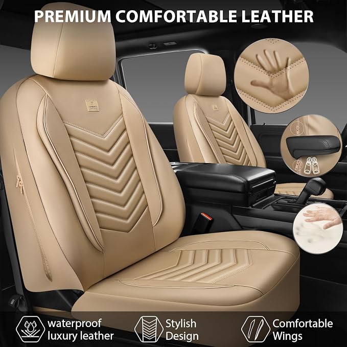 Universal Faux Leather Seat Covers — Full Set — Tan / Beige