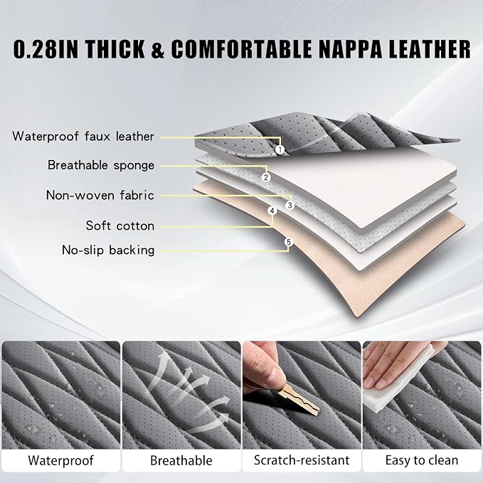 Universal Faux Leather Seat Covers — Full Set — Gray